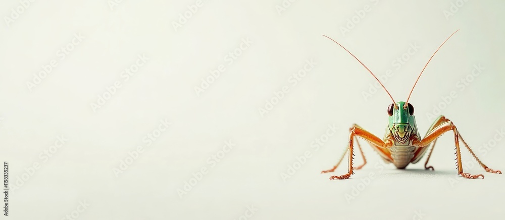 Poster myrmecophila indian wild grasshopper isolated on light background with ample space for text and crea