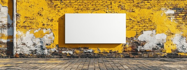 Blank Canvas on Urban Wall:  A blank canvas, a blank slate, a blank canvas on a weathered yellow brick wall. This image invites you to fill in the blanks, to create your own story.