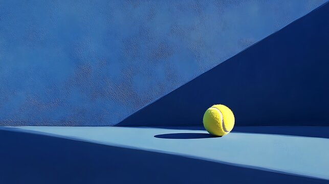 Tennis ball with subtle shadow on bright blue court - Powered by Adobe