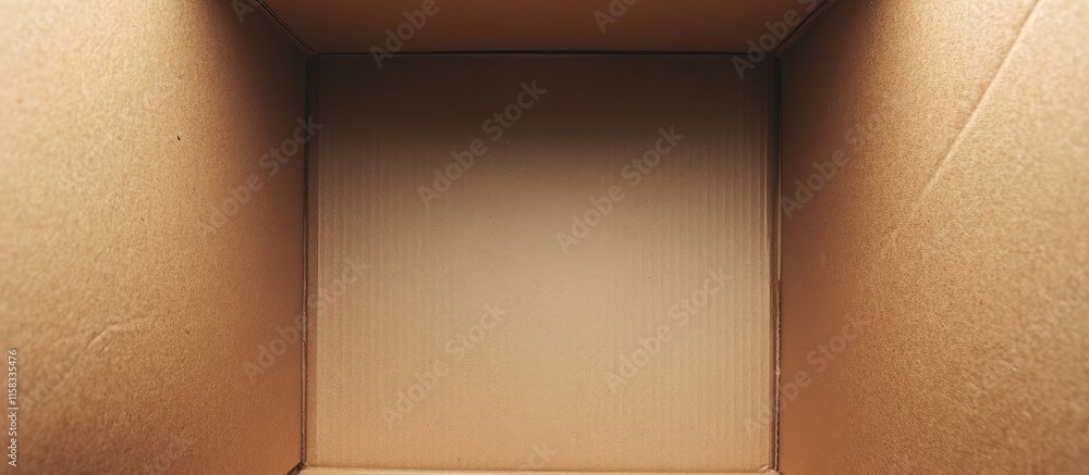 Poster close up view inside empty cardboard box with ample space for text and design showcasing packaging a