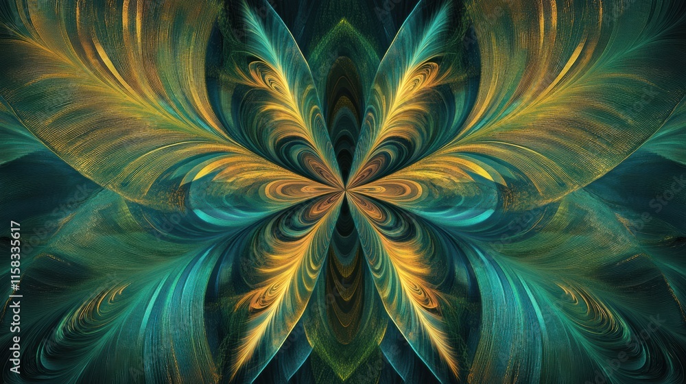 Fototapete Stunning pattern of overlapping peacock feathers with space for text and design elements enhancing visual aesthetics. Generative AI