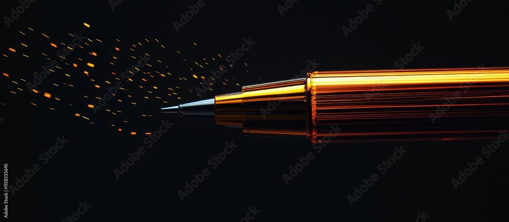 Poster dynamic pen spinning with motion blur on dark background ideal for text insertion and creative desig