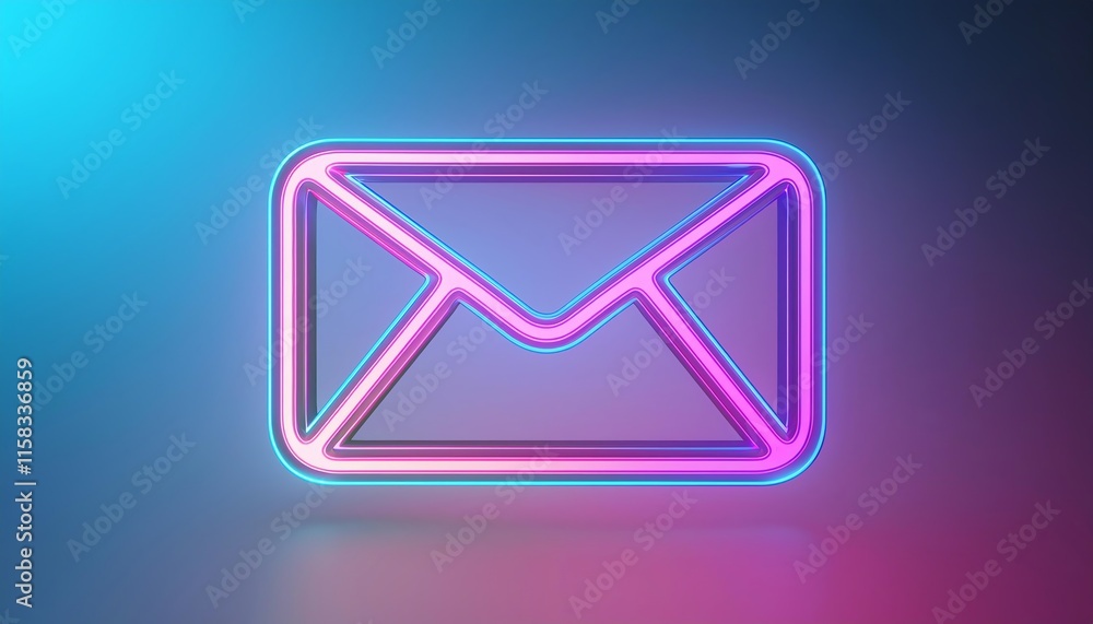 Poster a glowing neon envelope icon on a gradient background, symbolizing digital communication and messagi
