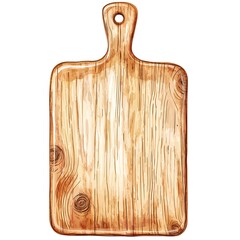 Watercolor Illustration of a Rustic Wooden Cutting Board with a Handle.