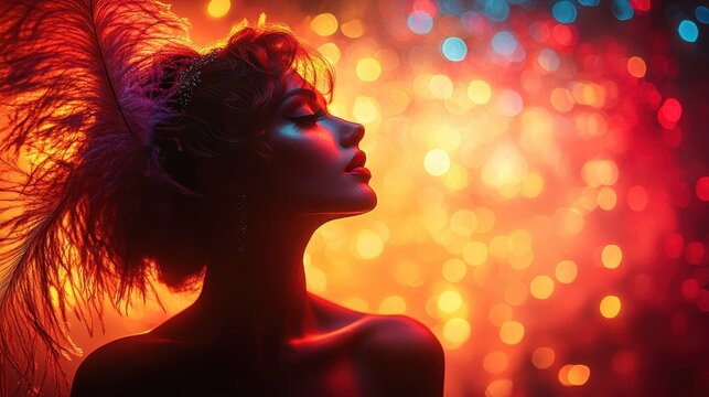 Silhouette of a cabaret performer on stage with dramatic backlighting