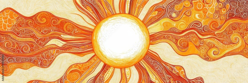 Aufkleber Bright sun doodle radiating warmth with unique pancake like rays on a vibrant background. Generative AI