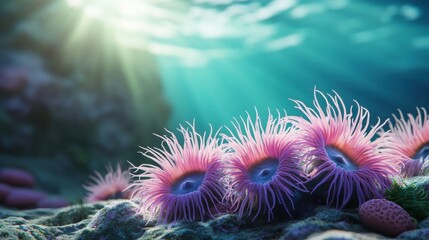 Vibrant Anemones in Artistic Coral Reef Habitat