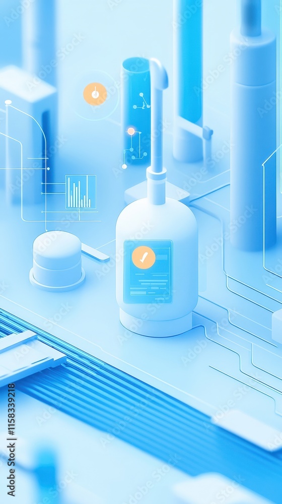 Poster futuristic laboratory equipment and technology in a clean environment with abstract data visualizati