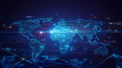 Global network connection, digital world map. Futuristic technology concept.