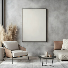Modern Living Room Interior Design Mockup with Empty Frame