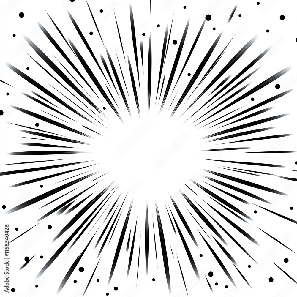 Poster dynamic burst design with radiating lines on a clean white background.