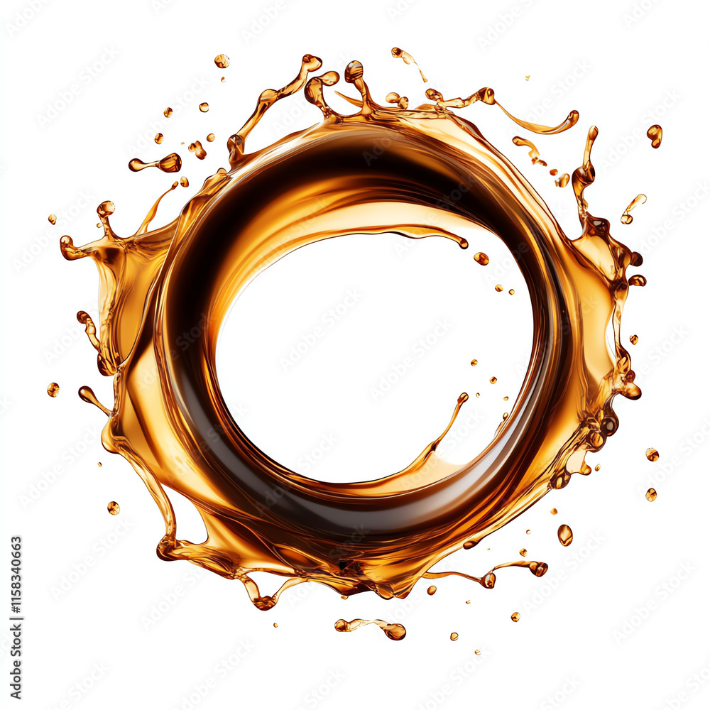 Aufkleber circular splash of brown liquid, isolated on a white background, creating a vibrant and dynamic visu