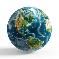 Fototapeta premium Planet earth globe isolated on white background. Blue and green realistic world.