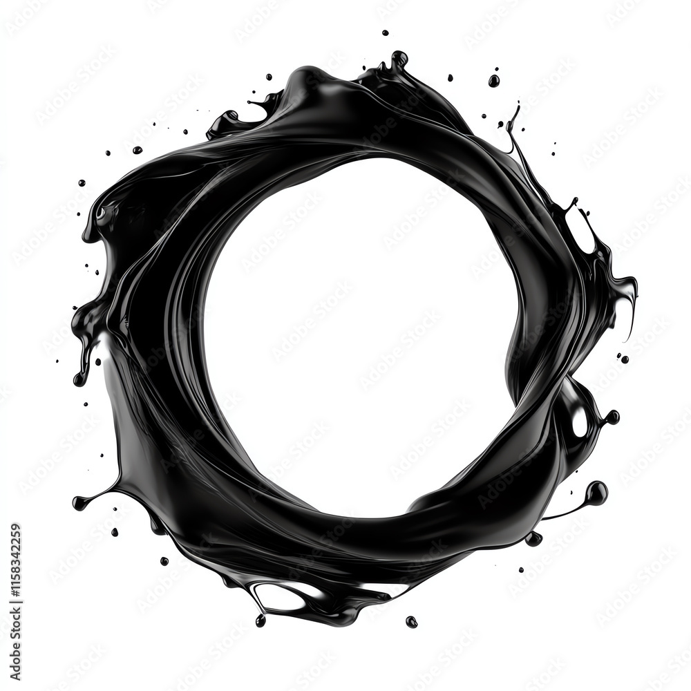Aufkleber black paint splash forming a circular frame with empty center, ideal for design projects or creative