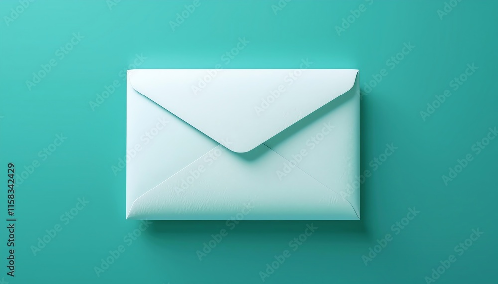 Poster a simple, closed envelope rests on a teal background, emphasizing its clean design and color contras