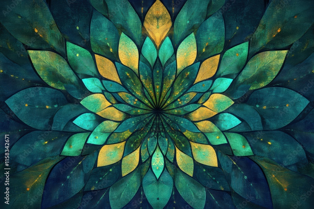 Poster intricate pattern of overlapping peacock feathers with vibrant colors and ample space for personaliz