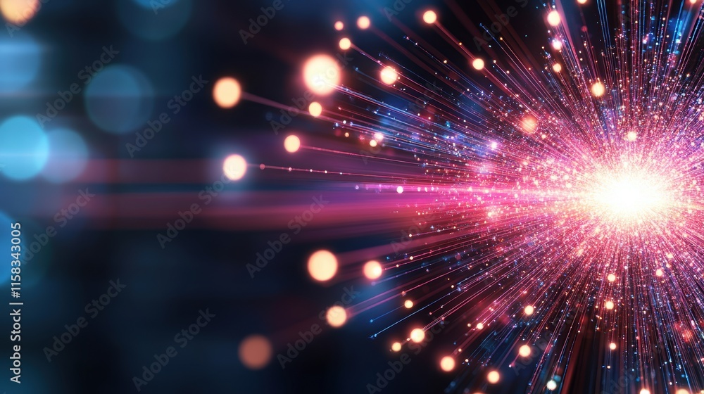 Aufkleber abstract glowing burst of colorful light particles with bokeh on dark background.