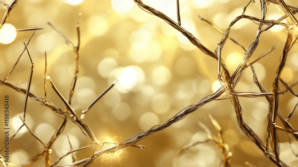 Aufkleber golden intertwined wires with soft bokeh lights. abstract design and texture concept