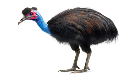 Photo of a cassowary, isolated on a white background, cassowary 