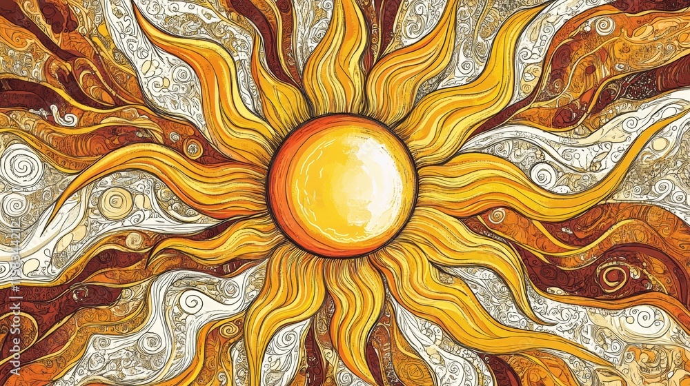 Poster bright and cheerful sun doodle with pancake like rays radiating warmth and joy in a whimsical art st