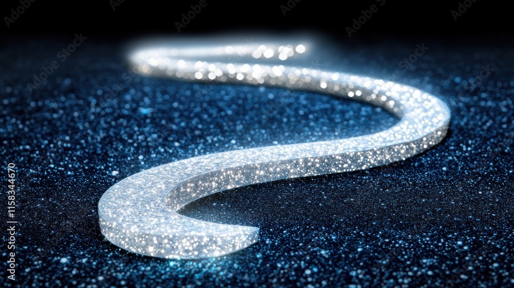 Aufkleber glittering curved path on a dark blue sparkling background. abstract light trail. macro shot with co