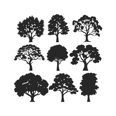 Fototapeta premium Minimalist Tree Silhouette Vector Art Set Ideal for Nature, Environment, and Landscape Designs