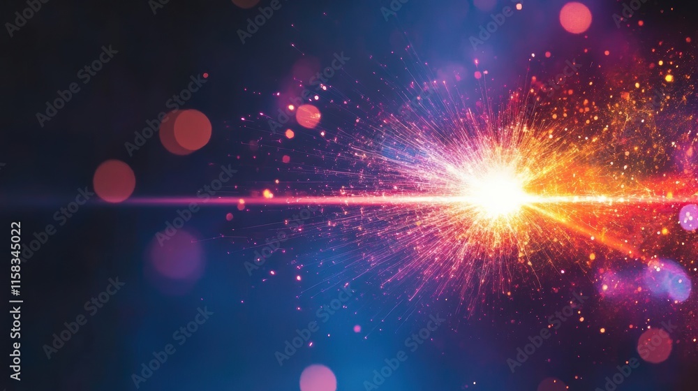 Poster bright colorful explosion of sparkles and light on a dark background