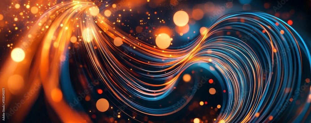 Poster Abstract swirling light trails with bokeh effect.