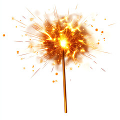 Sparkler creating bright, dazzling sparks on a white isolated background.