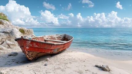 Obraz premium Boat Resting on Serene Beach