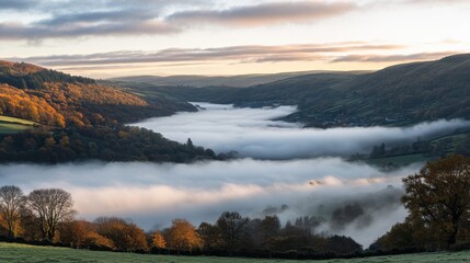 Fototapeta premium Mystical Morning Fog Rolling Over Hills