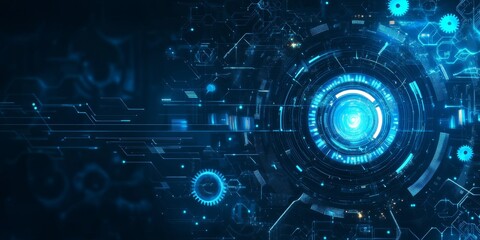 Abstract blue glowing digital technology background.