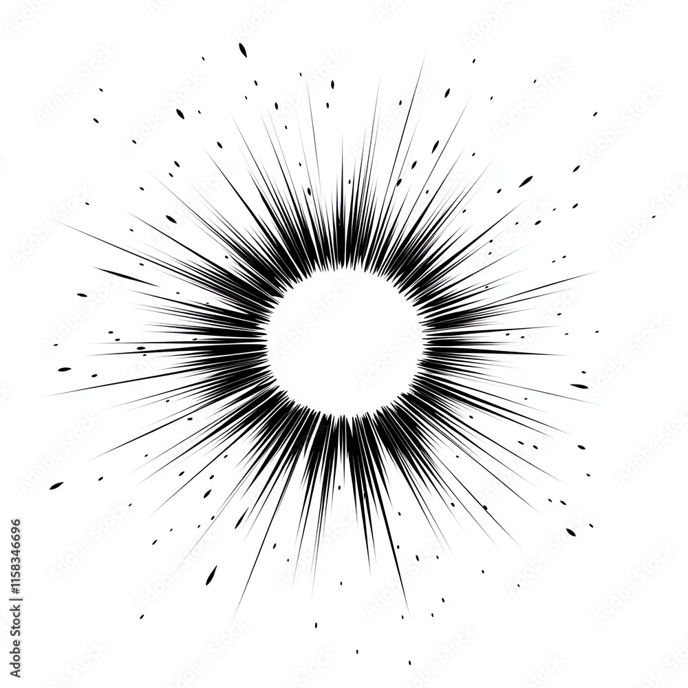 Poster stylized burst effect with sharp rays emanating from the center, perfect for backgrounds or graphic 
