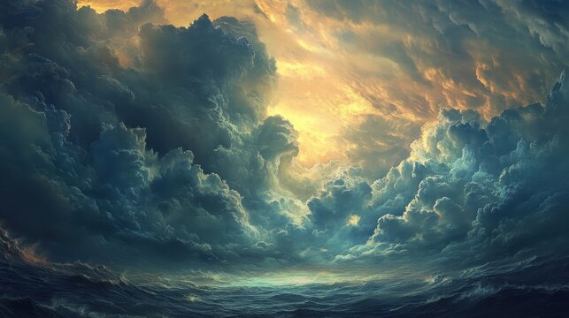 Dramatic Thick Clouds Over Open Ocean - Powered by Adobe