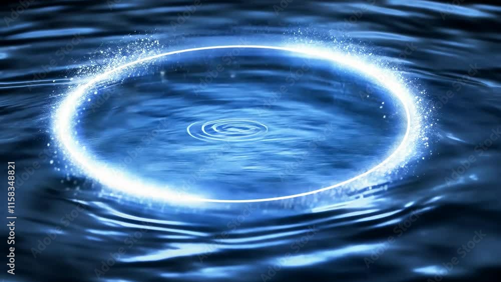 Poster rippling water creates luminous circle effect in tranquil setting during evening hours
