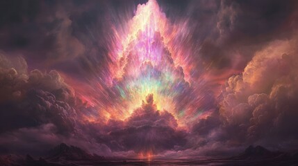 Fototapeta premium Radiant Cumulonimbus with Vibrant Rainbow and Pileus