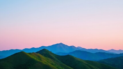 Fototapeta premium Serene Sunrise: Wide Shot Photo of Majestic Mountains at Dawn. AI Generated