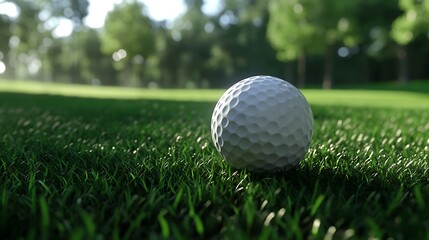 Obraz premium Simple composition of a golf ball resting on a grassy surface with clear focus
