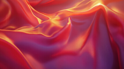 Obraz premium A luxurious silk fabric background with soft folds and smooth texture, in radiant crimson and subtle gold hues, with a metallic sheen that reflects warm light