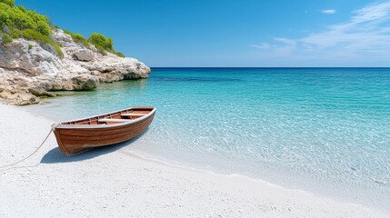 Obraz premium Beach Boat Under Clear Sky