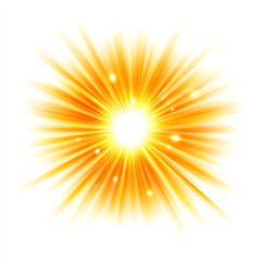 Obraz premium Bright golden sunburst on a white isolated background, creating a radiant and warm atmosphere.