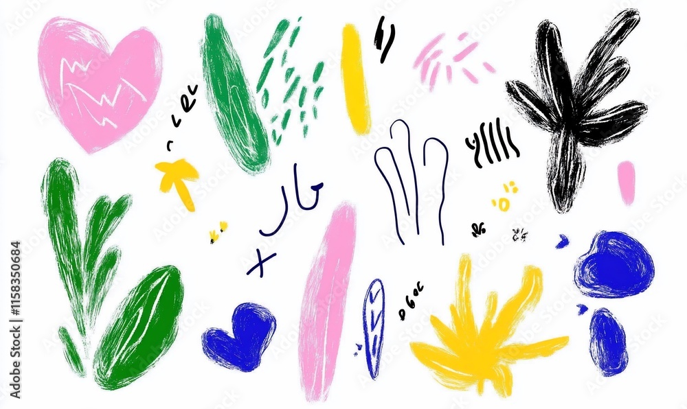 Aufkleber a colorful abstract composition featuring various plant shapes and patterns.