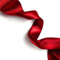 Elegant red satin ribbon flowing gracefully on a white isolated background.