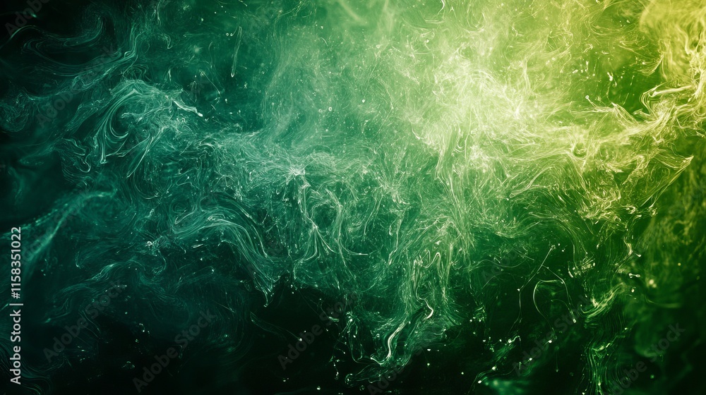 Poster abstract green background with vibrant textures and gradient shades featuring organic patterns and s
