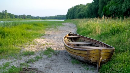 Obraz premium Serene Boat on Sandy Shore