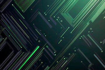 Close-up of a futuristic circuit board design illuminated by green neon lights, showcasing intricate technology and innovation.

