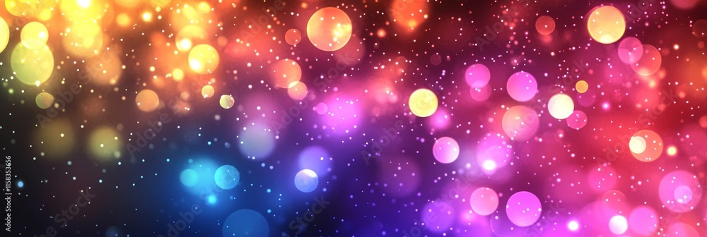 Poster Abstract colorful bokeh background with vibrant lights and sparkles.
