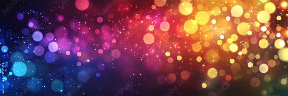 Poster Abstract colorful bokeh background with blurred lights and sparkles.