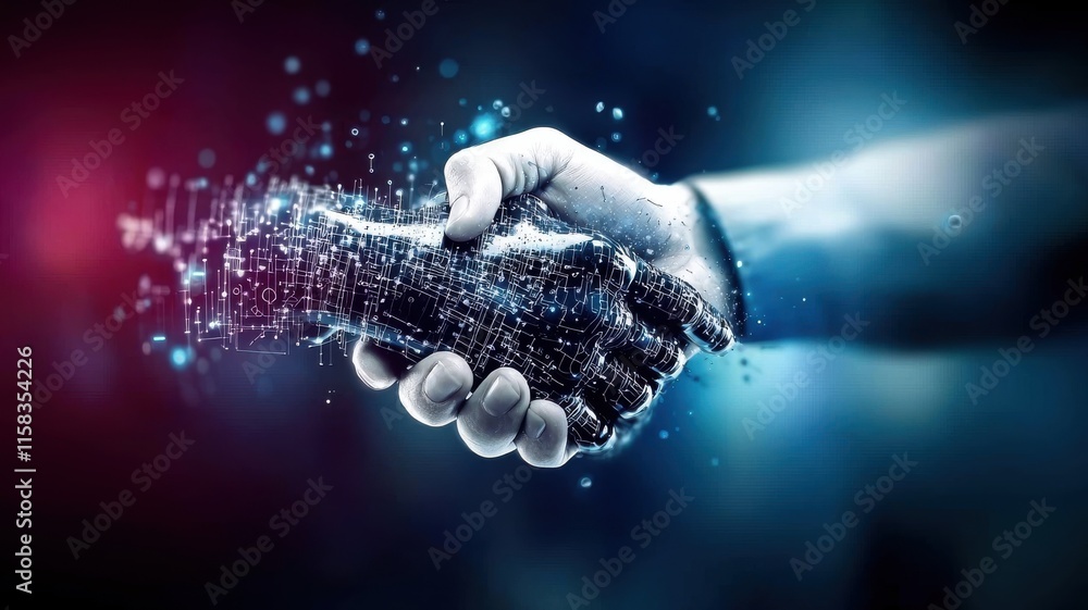 Aufkleber digital handshake symbolizing trust and collaboration in technology abstract background futuristic c