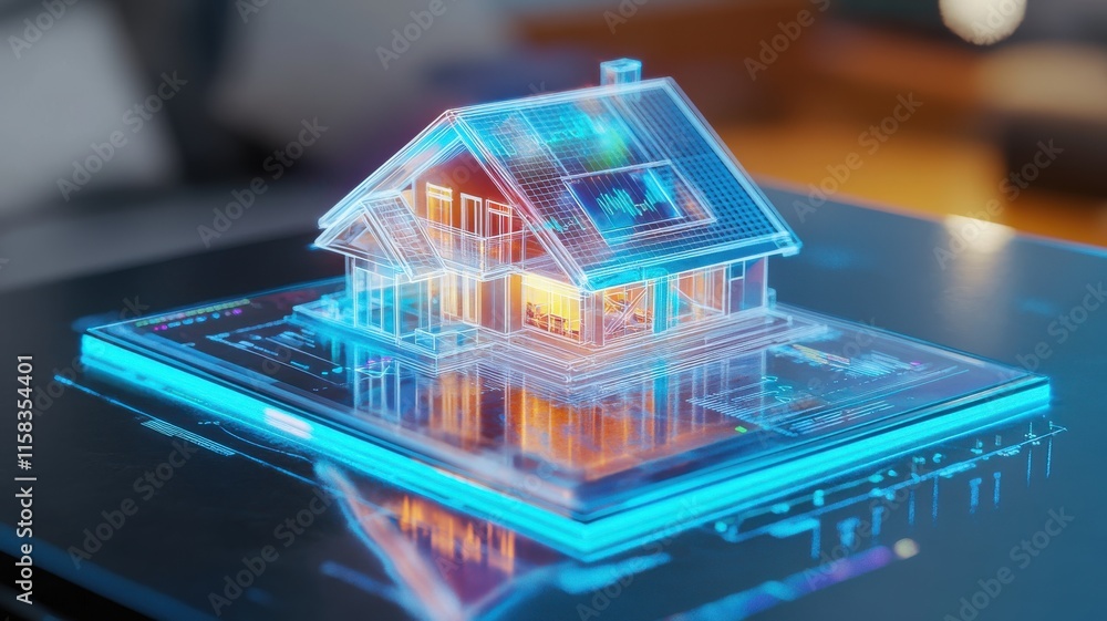 Poster innovative digital home model virtual environment 3d visualization modern design technology integrat